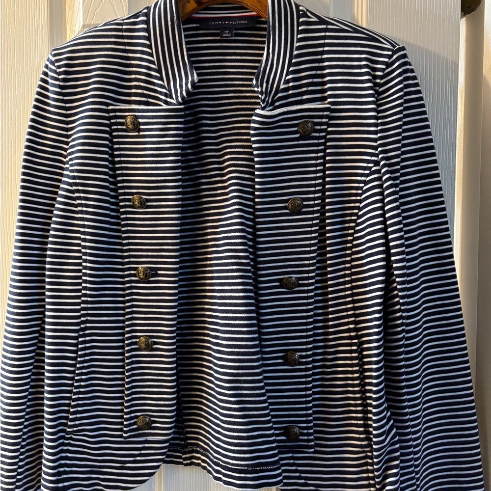 Tommy Hilfiger Women's Navy and White Striped Jacket